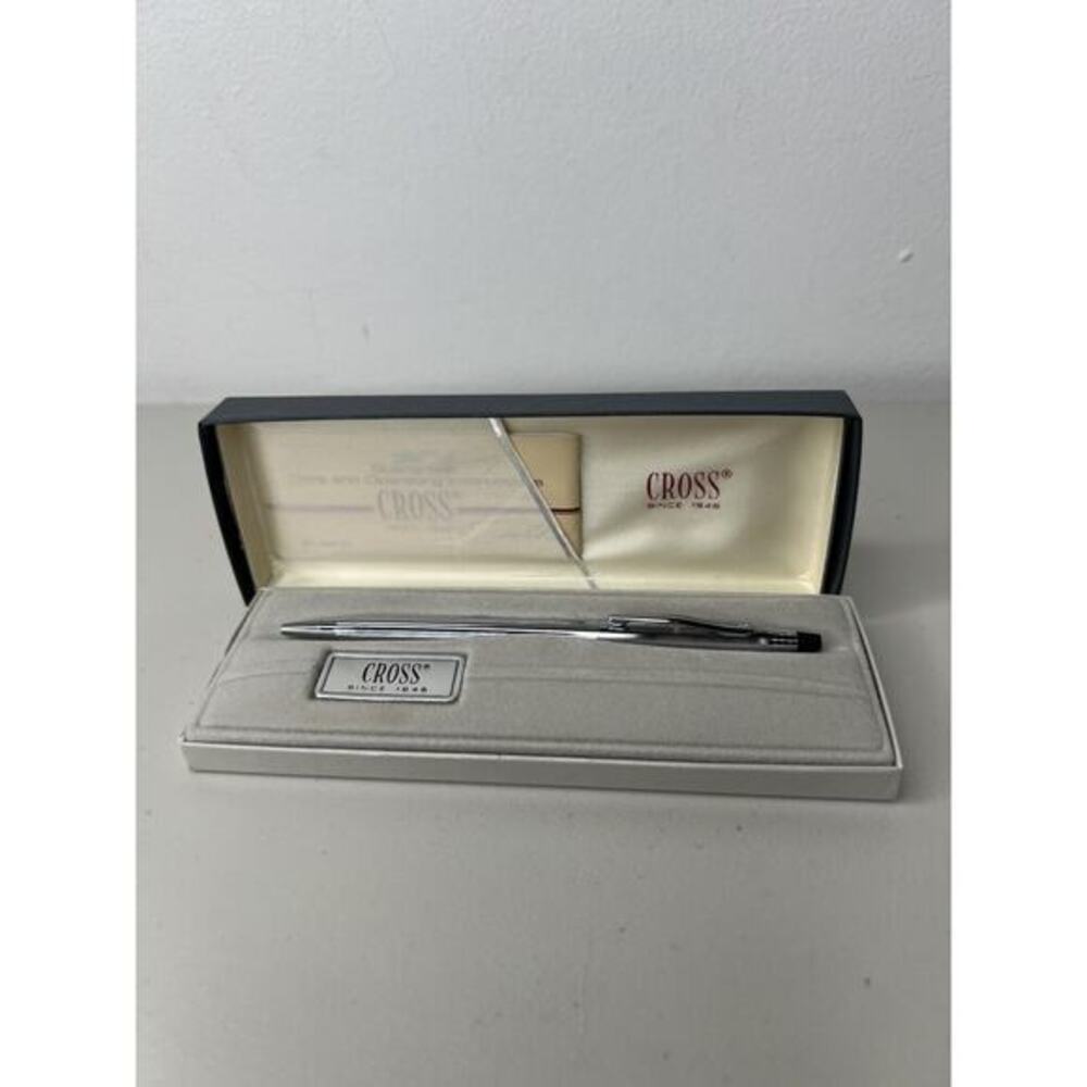 Vintage Cross Ball Point Pen Silver Chrome Instructions & Box